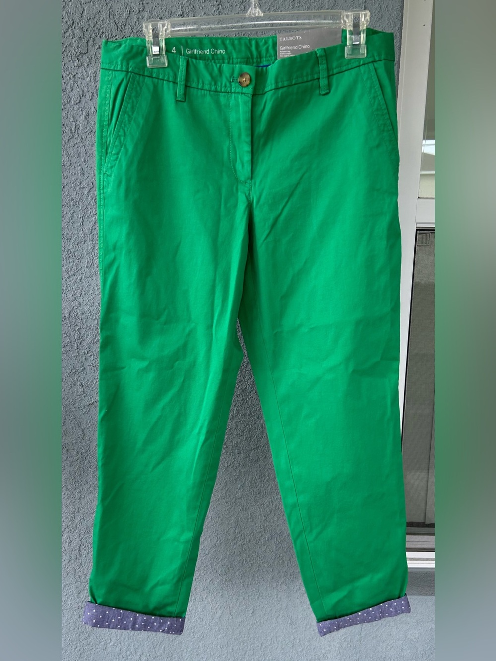 Talbots Girlfriend Chino Ankle Length Pants Cuffed Polka Dot Hem Size 4 Preppy